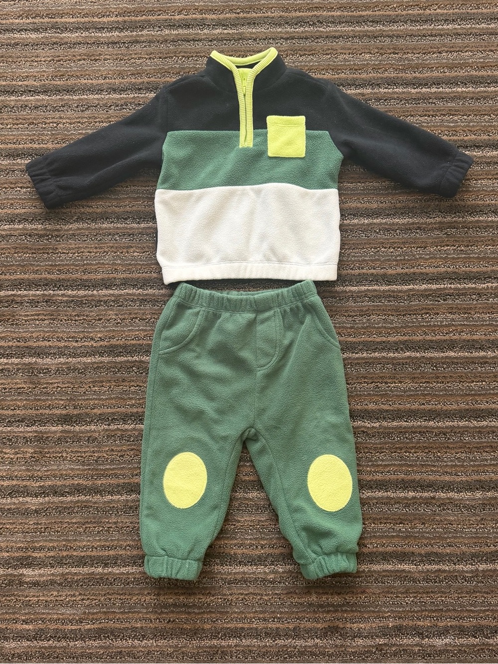 PL Baby Colour block Fleece Two-Piece Set in Black, Green, White & Yellow